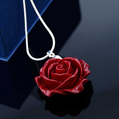 Gem Stone King 35Mm Red Simulated Coral Carved Rose Flower Pendant With 16 Inch + 2 Inch Extender Chain #TOP2