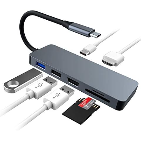 HOPLAZA USB C Hub Type C Dock Adapter - USB C Dock 7 In 1 with 4K HDMI (30Hz), 2 USB 3.0 Ports, SD/TF Card Reader, Compatible with MacBook Pro/Air and More Type-C Laptops Or Devices Cover