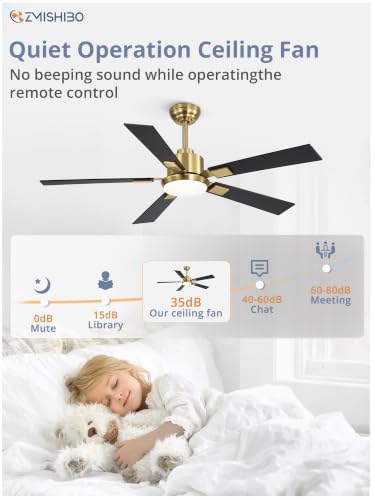 Image of ZMISHIBO 52 inch Black and Gold Ceiling Fans with Lights and Remote, Indoor /Outdoor Modern Ceiling Fan for Bedroom Living Room Patio, 6 Speed Reversible Quiet DC Motor, 3 CCT, Dual Finish Blades