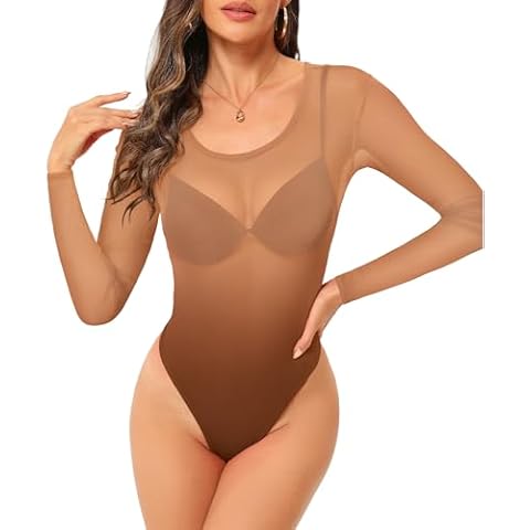 ZNVGIRL Women's Sheer Long Sleeve Bodysuit Cover