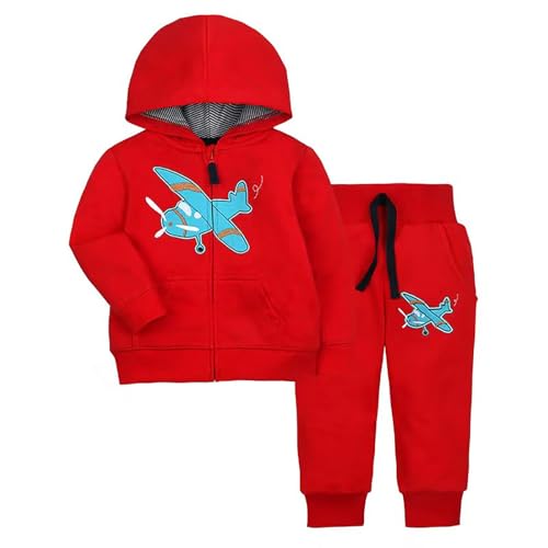 Generisch 2025 ropa de bebé para niños trajes de invierno para niños con estampado de dinosaurios sudadera con capucha y cremallera pantalones de chándal conjunto de ropa para niños y niñas, rojo, 2-3
