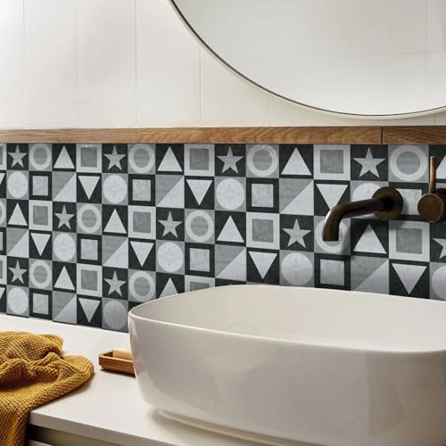 Azulejos Adhesivos Cocina 30x15 cm Geometría Gris Verde Vinilo Cocina Pared Armarios Muebles Decorativos Impermeable Suelo Vinilo Autoadhesivo Azulejos Adhesivos Baño 6 Piezas