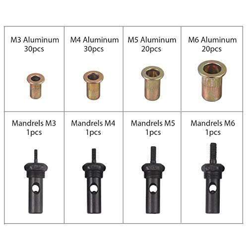 AUTOUTLET 8\" Rivet Gun Kit, Hand Riveter Set with M3 M4 M5,M6,Rivet Nut Gun Riveting Tools with 100 pcs Nut Setting System