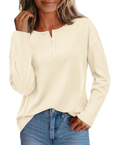 KIRUNDO Oversized Waffle Knit Tops for Women 2025...