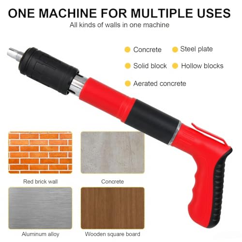Image of SONEE Concrete Nail Gun Kit, 5 Speed Adjustable Manual Nail Gun for Concrete, Woodworking Decoration Nailer Gun, Wall Fastening Tool (Red)