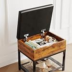 Shoe Storage Bench, Small Ottoman with Storage, Padded Seat, Brown - Image 4