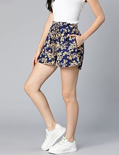 Image of oxolloxo Women Regular Fit Viscose Printed Casual Orange Shorts