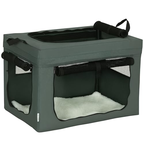 PawHut Sac de Transport Pliable pour Animaux de Compagnie avec poignée Ouverture supérieure Tissu en Maille - 60 x 42 x 42 cm - Gris Noir