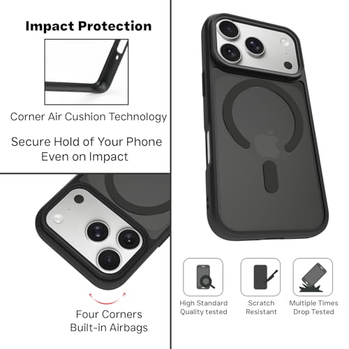 Image of RIGGEAR Shockproof Sleek Hybrid Armor Magnetic Back Cover Case Compatible with MagSafe Accessories for iPhone 17 Pro Max (Smoke Black Matte PC + Black TPU-Bumper)