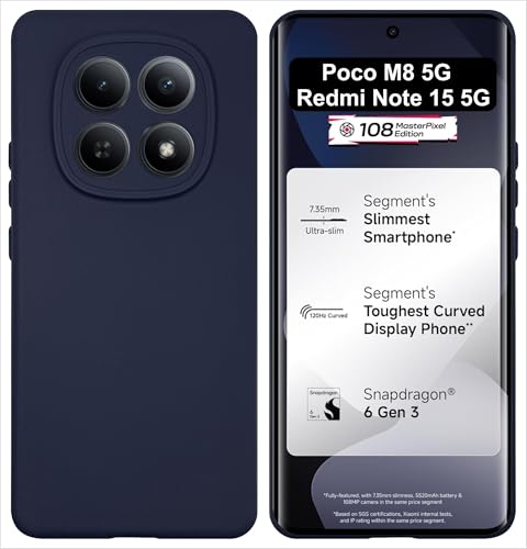 Image of SBMS Silicone Back Cover Case for Redmi Note 15 5G / Poco M8 5G | Soft Micro-Fibre Lining Inside | Camera Protection Bump | Shockproof Back Cover Case for Poco M8 5G (Candy Cloth Blue)