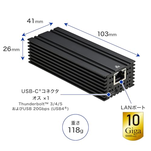 GOPPA Thunderbolt™3/4/5・USB4専用 10GbE LANアダプター GP-CR4510GH/B-UE の商品画像 4
