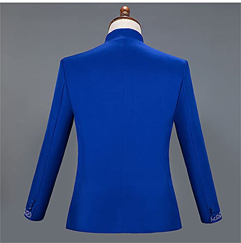 Men's Elegant Jacquard 2 Piece Suit Slim Fit Sequins Shawl Lapel Tuxedo One Button Formal Tux Sets Wedding Stage Performance (Blue 1,Small) #TOP2