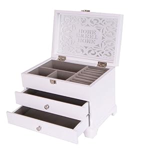 Jewellery boxes Schmuckkästchen aus Holz, mit zwei Schubladen, Stil: Home Sweet Home (in englischer Sprache), Weiß, 051w Jewellery boxes Schmuckkästchen aus Holz, mit zwei Schubladen, Stil: Home Sweet Home (in englischer Sprache), Weiß, 051w