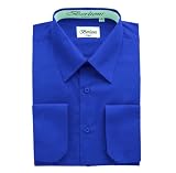 Berlioni Italy French Convertible Cuff Solid Mens Dress Shirt (XL (Neck 17-17 1/2) (Sleeve:36/37)) R