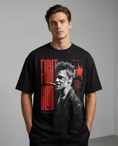 Image of Cotton Printed Fight Club Oversized Round Neck Half Sleeve T-Shirt for Mens and Boys | Soft Lightweight and Breathable Fabric | Ideal for Casual outings, Office & Travel