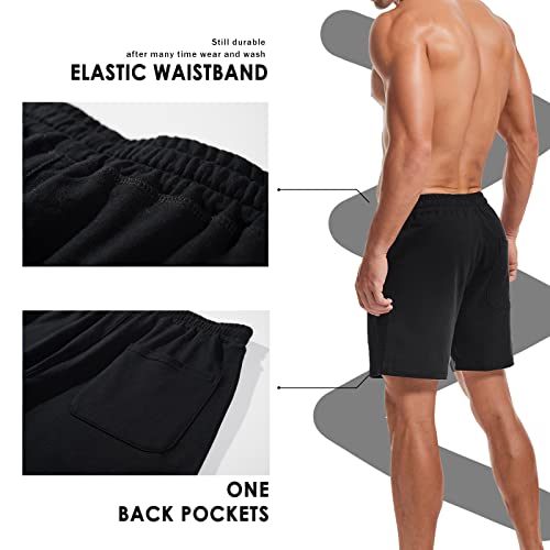 Amy Coulee Mens Athletic Workout Shorts 5.5" Cotton Casual Shorts Elastic Waist Joggers Sports Sweat Shorts (Black, L) #TOP3