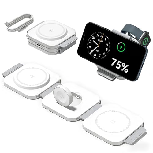 Image of 3 in 1 Charging Station for Apple Multiple Devices, Foldable Magnetic Fast Wireless Charger Dock, Travel Charging Pad for iPhone 17 16 15 14 13 12 Pro Max Plus Apple Watch Series & AirPods 4 /3 /2 /Pro