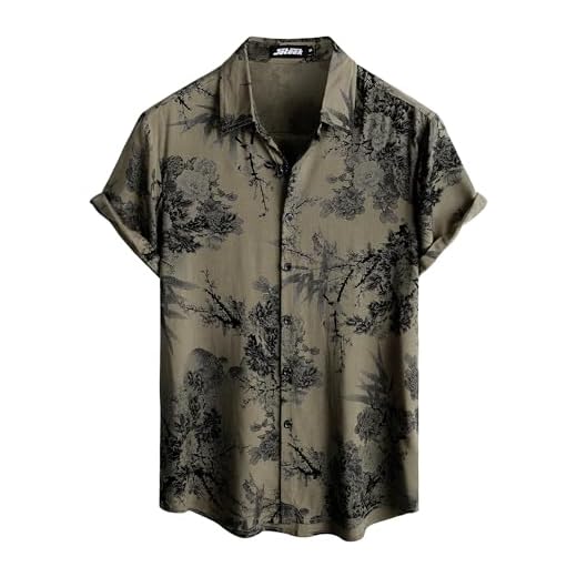 JOTOOK Mens Hawaiian Shirt Short Sleeve Button Down Tropical Shirts Casual Floral Summer Beach Shirt Vintage Shirt Small Khaki Flower