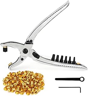 Kurtzy Eyelet Hole Punch Pliers Kit with 100 Eyelets - 20.5cm/8.07 Inches Leather Belt Grommet Tool - 8.5mm Gold Metal Grommets - Plier Puncher Set for Fabric, Clothes, Shoes, Bags and Crafts