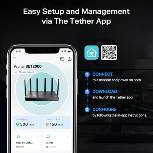 Image of TP-Link Archer BE12000 | Tri-Band Wi-Fi 7 Router | Includes 6GHz Wi-Fi Band | New Wi-Fi 7 Features | 10G Connectivity | Compatible with Alexa and Google Assistant (Archer BE670)
