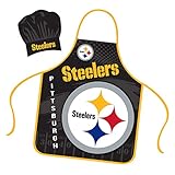 Mojo Licensing Pittsburgh Steelers Apron Chef Hat Set Full Color Universal Size Tie Back Grilling Tailgate BBQ Cooking Host