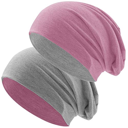 Hatstar® Bicolor Slouch Long Beanie Mütze | leicht und weich | für Damen und Herren | Übergangsmütze für Frühling und Sommer (Zwei-farbig | Bicolor rosa-hellgrau)
