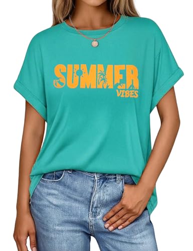 Fashora Camiseta Mujer Verano Camisetas Manga Corta Cuello Redondo Camiseta Algodón Blusas Basicas T-Shirt Casual con Estampado (Azul Marino, XL)