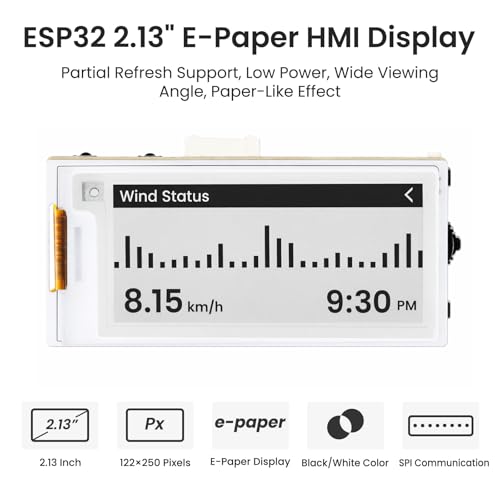 Image of ELECROW ESP32 E-Ink Display 2.13 Inch, CrowPanel E-paper HMI Display Compatible with Arduino IDE, E Ink Screen with 122x250 Resolution Black /White Color, Driven by SPI Interface (Without Acrylic Case)