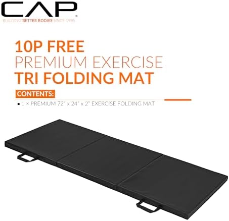 CAP Barbell Folding Exercise Mat – Durable, Anti-Tear, Thick Padding for Fitness, Aerobics, Gymnastics & Home Workouts. 72"L x 24"W x 2"Thick. BLACK - 1