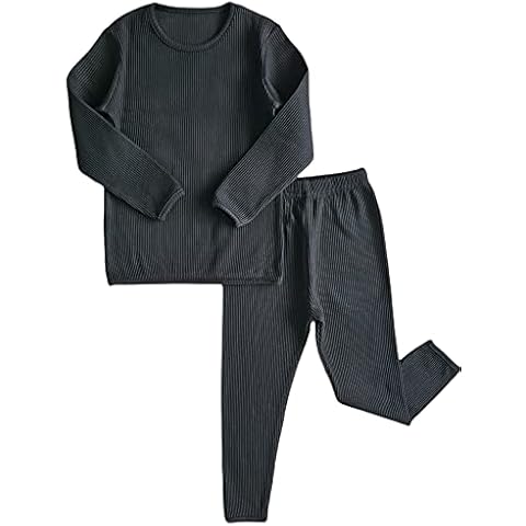 DreamBuy 20 Farben Gerippter Pyjama/Trainingsanzug/Loungewear Unisex Jungen und Mädchen Pyjamas Babykleidung Pyjamas für Damen und Herren Pyjamas (5-6J, Schwarz) Cover