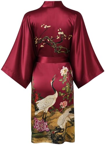 Image of Women's Silk Kimono Robe Short Bathrobe Nightgown 100% Mulberry Silk for Women - Classic Floral Pattern