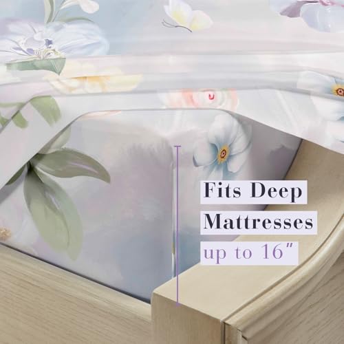YIYEA Floral Sheets Full Size, Premium Double Brushed Microfiber Bed Sheet Set for All Season, Soft Breathable, 16" Deep Pocket, Shrinkage and Fade Resistant, 4PC, Full by YIYEA - Used condition - Image 5