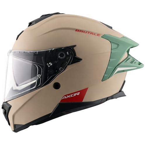 Image of Axor Brutale Corsa Helmet - Dual Spoiler | ECE 22.06, ISI & DOT Certified | Race-Ready Fit with D-Ring & UV-Protected Visor-Khaki Green, Size:L