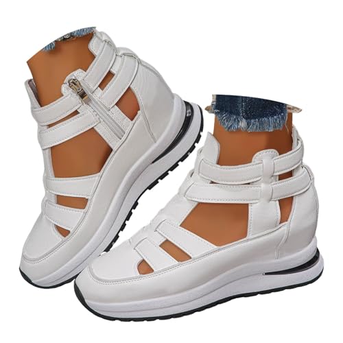 Orthopedic Sneaker Sandals for Women 2026 Comfortable Lightweight Side Zipper Wedge Sandals Hollow out Breathable Platform Chunky Wedges Sneakers Leather Closed Toe Non Slip Casual Strappy Sandal