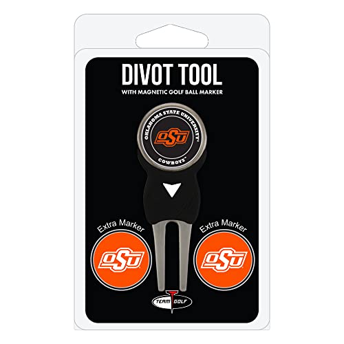 Team Golf NCAA Oklahoma State Cowboys Divot Tool Pack With 3 Golf Ball Markers Divot Tool with 3 Golf Ball Markers Pack, Markers are Removable Magnetic Double-Sided Enamel
