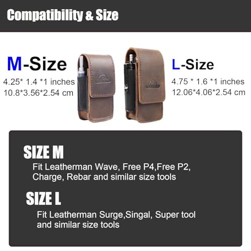 Topstache Multitool Sheath for Men - Belt Leather Multitool Holster - EDC Belt Organizer for Leatherman, Gerber - Magnetic Closure Multitool Pouch Fits Folding Tool, Darkbrown