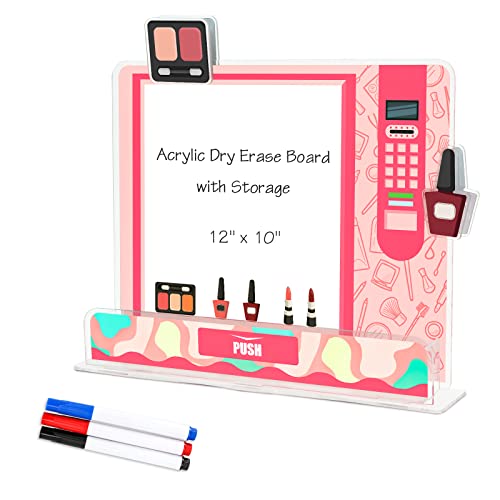 Shooffice Acrylic Dry Erase Board With Storage, 12" X 10" Small White Board For Desk, Pink To Do Board With 3 Markers And 2 Clips For Office Home School #TOP24