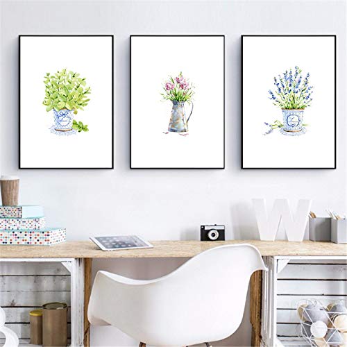 Affiche de fleurs et plante verte pour salon | Toile imprimée 50x70cm x3 sans cadre
