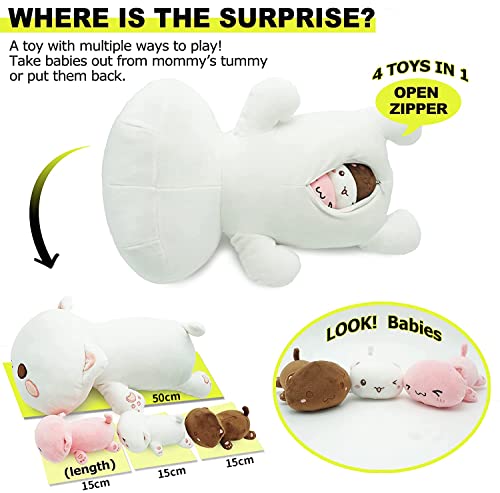 shownicer Plüschtier Stofftier Katze Mama 50cm mit 3 Kätzchen, Kuscheltier Tier Plüschkissen Spielzeug Geschenk gefüllt für Kinder Mädchen Jungen, Schmusetier für Kuscheltierliebhaber (Katzenfamilie)