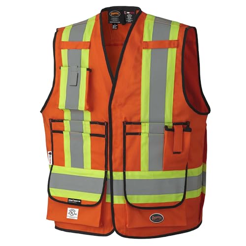 Pioneer Hi Vis FR Surveyors Safety Vest - Flame Resistant ARC Rated - Reflective - for Men and Women - Orange - X-Large