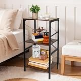 WRINGKIT Tall End Side Table, 30'' Height Small Telephone Table Stand with 3 Tier Storage Shelf, Narrow Wood Nightstand for Living Room, Bedroom, Entryway, Office, Hallway, Rustic Brown