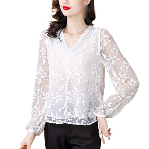 Chemise en soie brodée col en V fluide et élégante pour femme