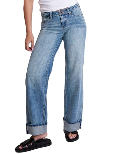 YMI Women's Brittany Low Rise Wide Leg Cuff Jeans