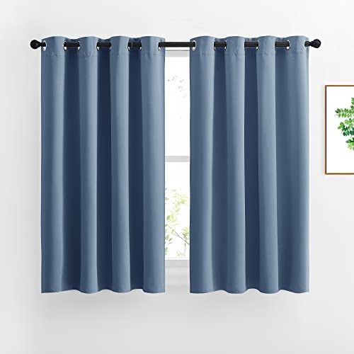 NICETOWN Short Window Curtains 45" L for Kitchen - Grommet Sunlight Reducing Solid Vertical Curtains and Drapes for Cafe & Home Office, Stone Blue, 52