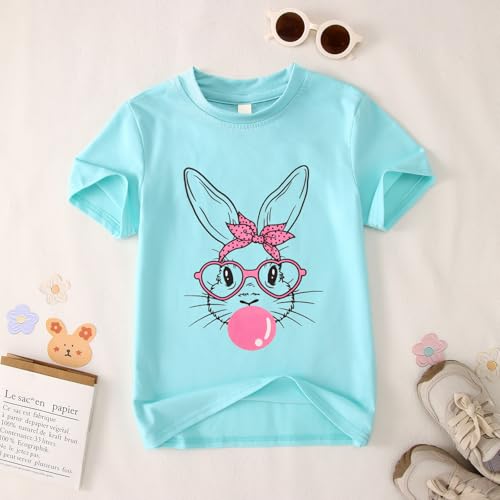 Image of CM C&M WODRO Kids Girl Easter Shirt Cute Bunny Glasses T-Shirt Short Sleeve Funny Happy Easter Rabbit Graphic Tees Tops