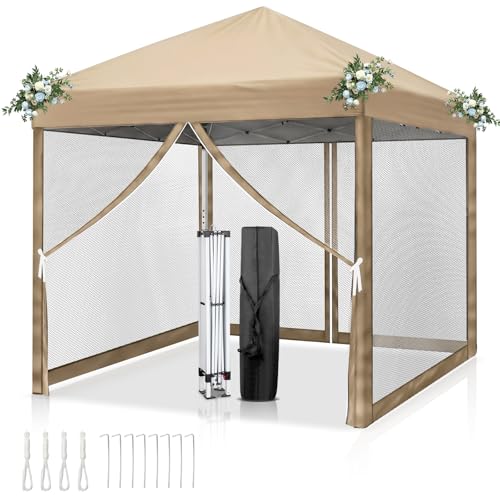 LEADZM Tonnelle Pliable 3x3 m avec 4 Moustiquaires，Kaki