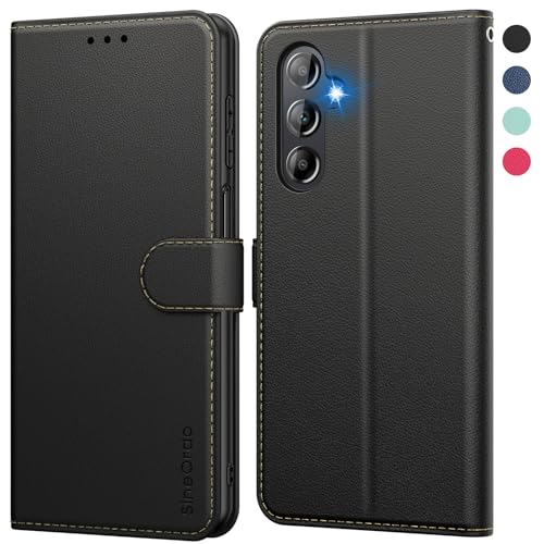 SineOrdo Funda Compatible con Samsung Galaxy A14 5G / 4G Carcasa, Libro Samsung Galaxy A14 5G / 4G Funda con Tapa Piel Suave Cuero Tarjetero Flip Wallet Móvil Case Negra