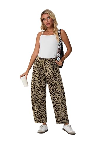 Image of Lepunuo Barrel Sweatpants Women Casual Baggy Elastic Waisted Pants Wide Leg Gym Trousers with Pockets