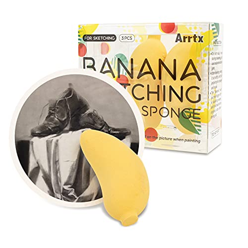 Arrtx Blending Sponges for Charcoal Sketch Graphite Pencils of Large Area Smudge, Blending, Shading, Highlight, or Details, Pack of 3 Blending Tools, Washable Reusable Banana-Shaped Art Blenders