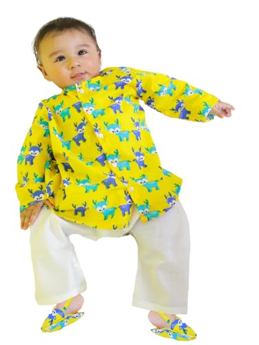 BownBee Pure Cotton Ethnic Wear Kurta Pajama with Booties Set for Baby Boy- Yellow